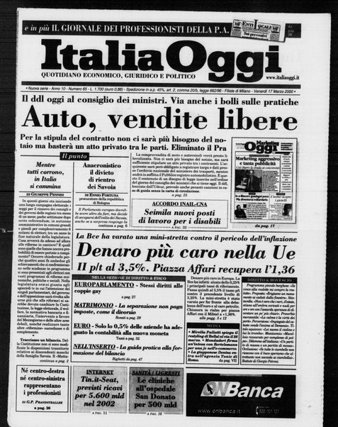 Italia oggi : quotidiano di economia finanza e politica